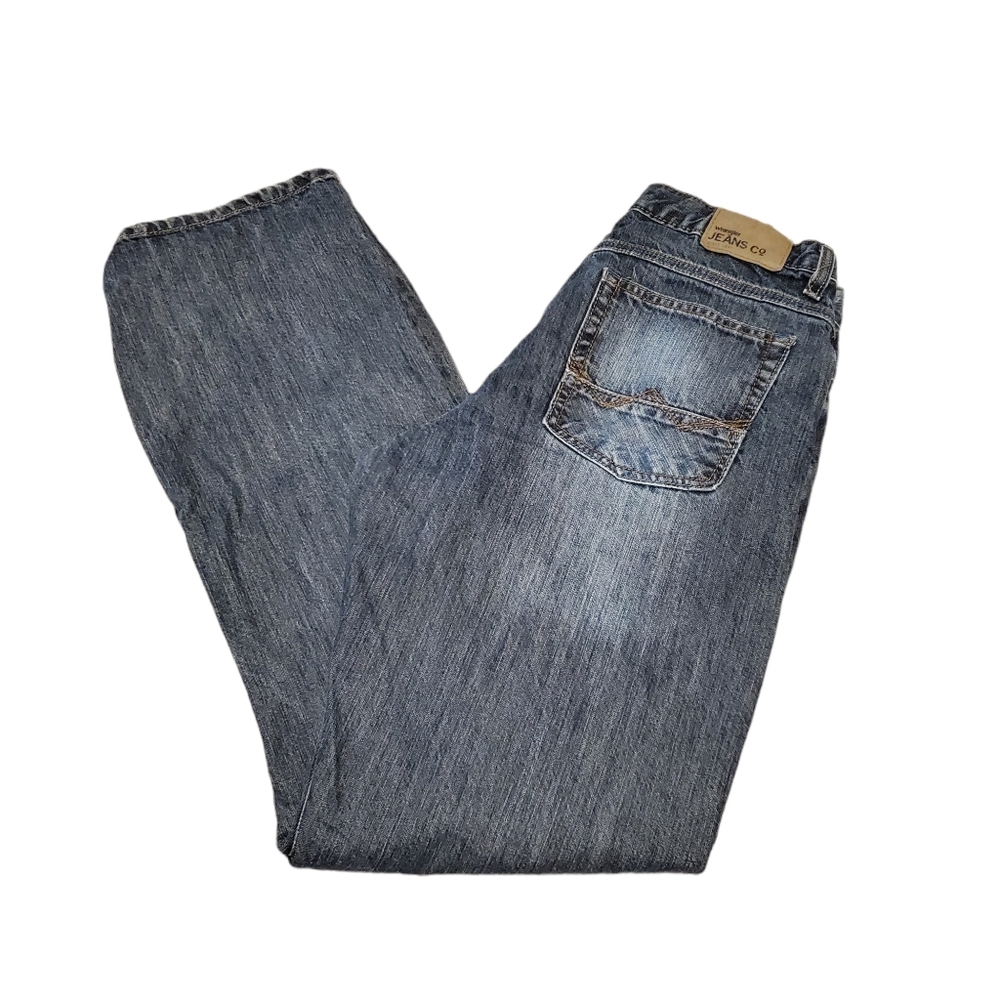 Wrangler men denim blue jeans relaxed boot 32x32